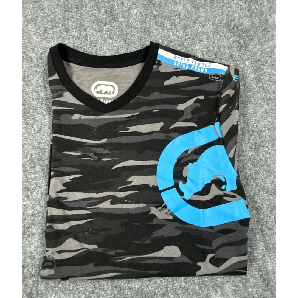 Ecko Unltd Mens Small Black Camo Blue Rhino Graphic Streetwear T Shirt NEW